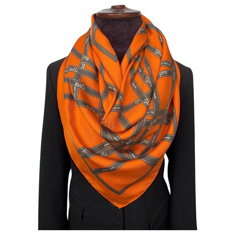 hermes orange wool monogram scarf|Hermes orange silk scarf.